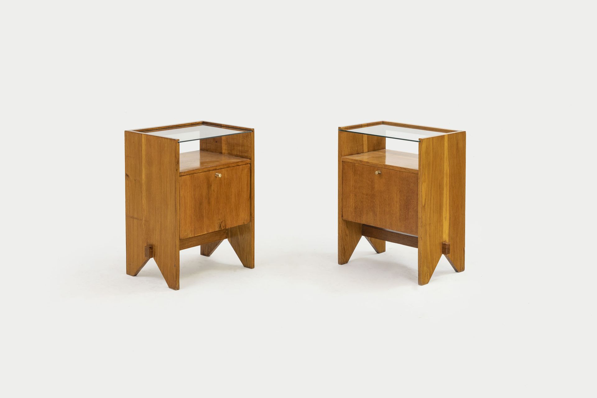 I.S.A. Two nightstands. Ash wood, brass, ground crystal. Manufacturer's metal la&hellip;