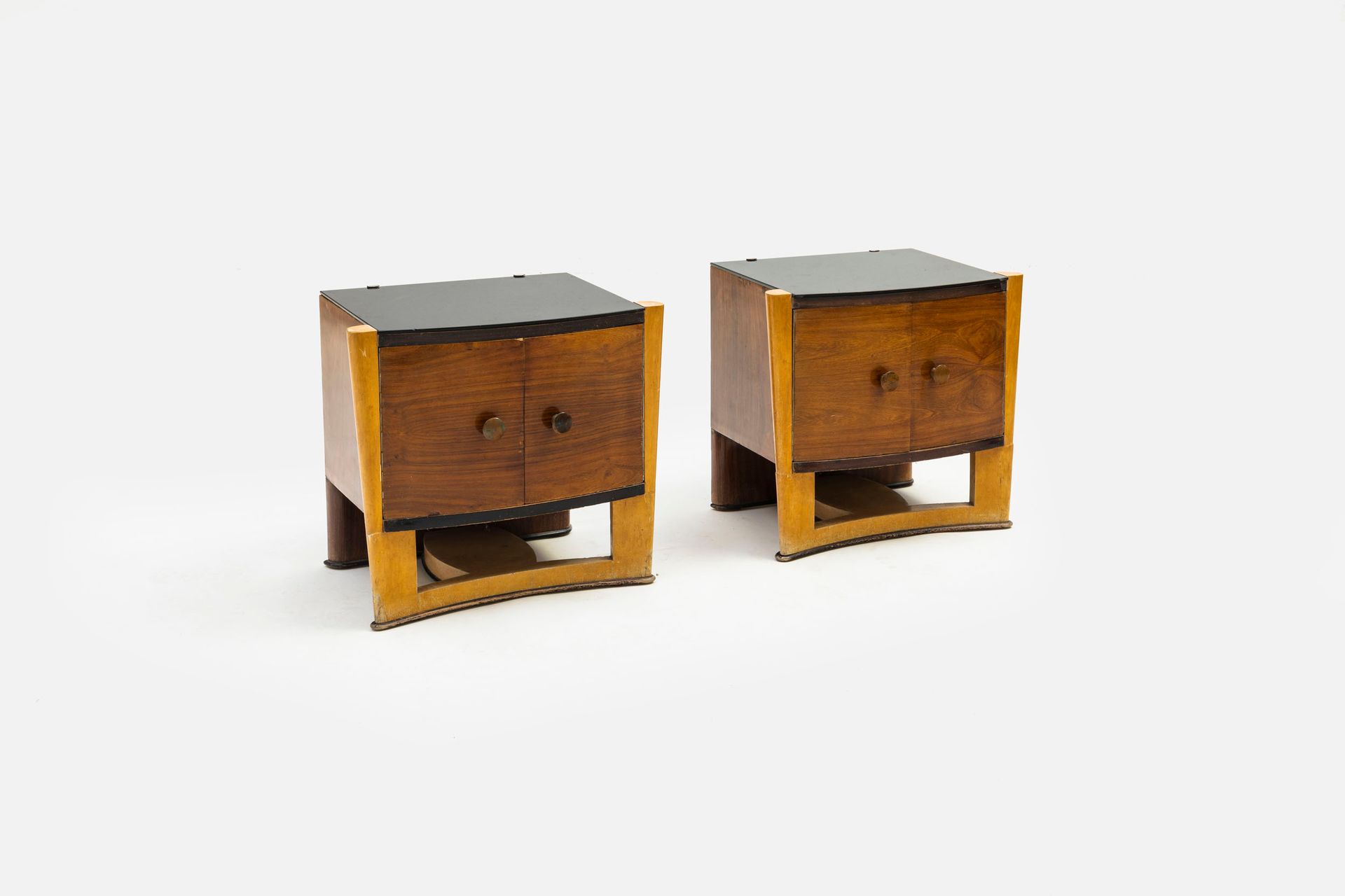 MANIFATTURA ITALIANA Pair of Art Deco nightstands. Maple wood, walnut wood, bras&hellip;