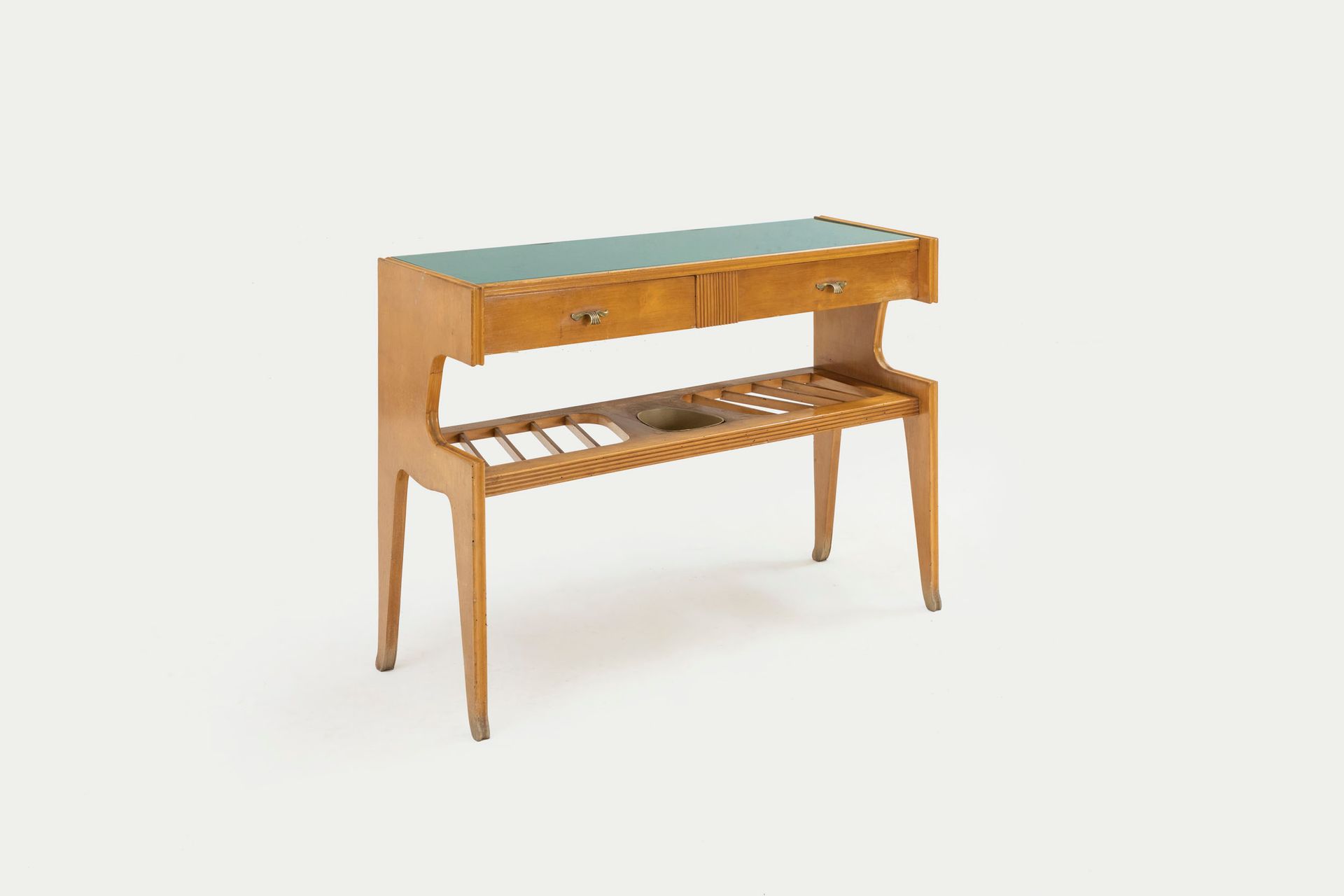 MANIFATTURA ITALIANA Console table. Maple wood, brass, back-painted glass. 1950s&hellip;