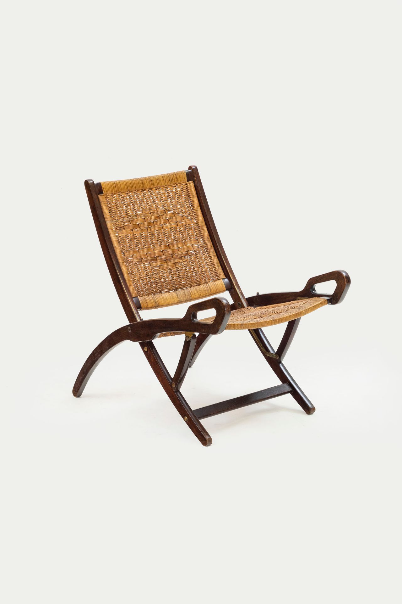 GIO PONTI Folding armchair mod. Water lily. Stained beech wood, woven wicker. Ma&hellip;