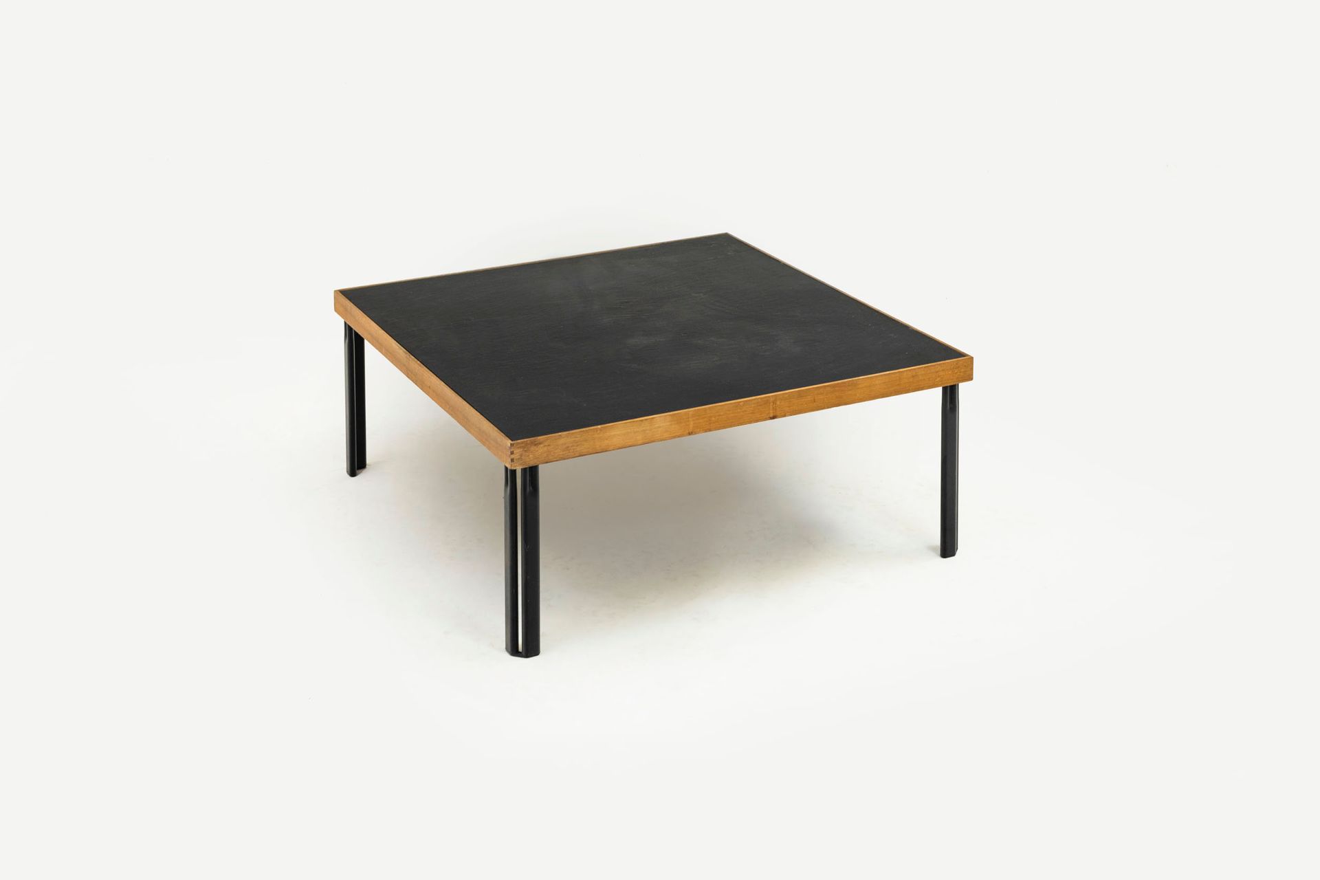 PIERO DE MARTINI Rare low table. Enameled metal, slate, solid wood. Manufacturer&hellip;