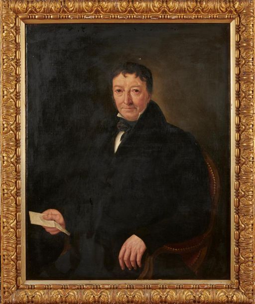 Null ECOLE FRANCAISE du XIXe siècle 
Portrait d'homme en habit noir tenant une l&hellip;