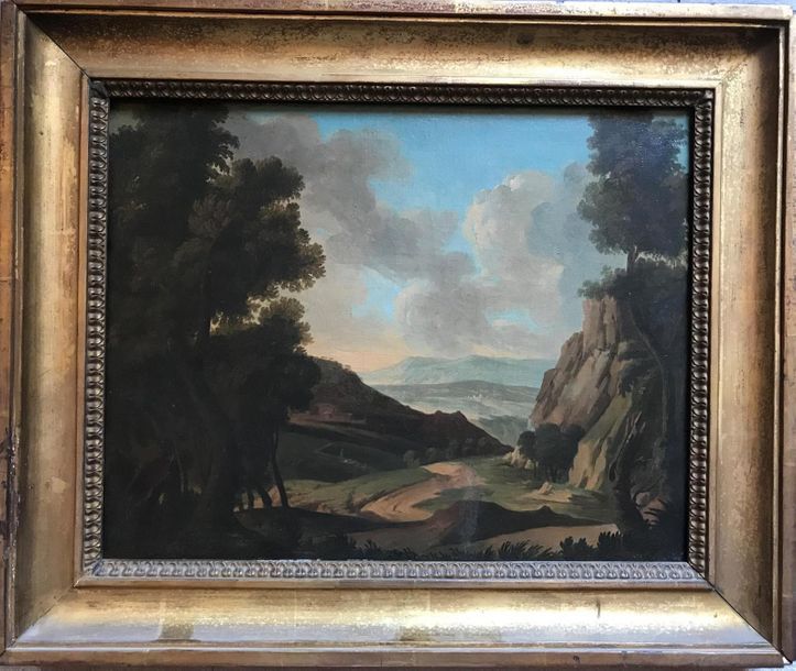 Null ECOLE FRANCAISE du XIXe siècle 
Paysage romantique 
Huile sur toile 
30 x 3&hellip;