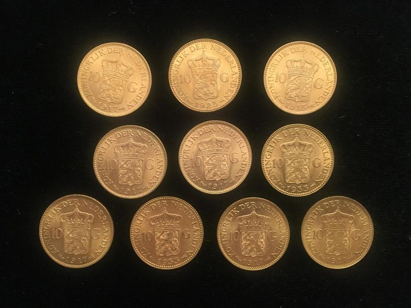 Null DIX PIECES de dix florins de collection en or.
Poids : 67.1 g