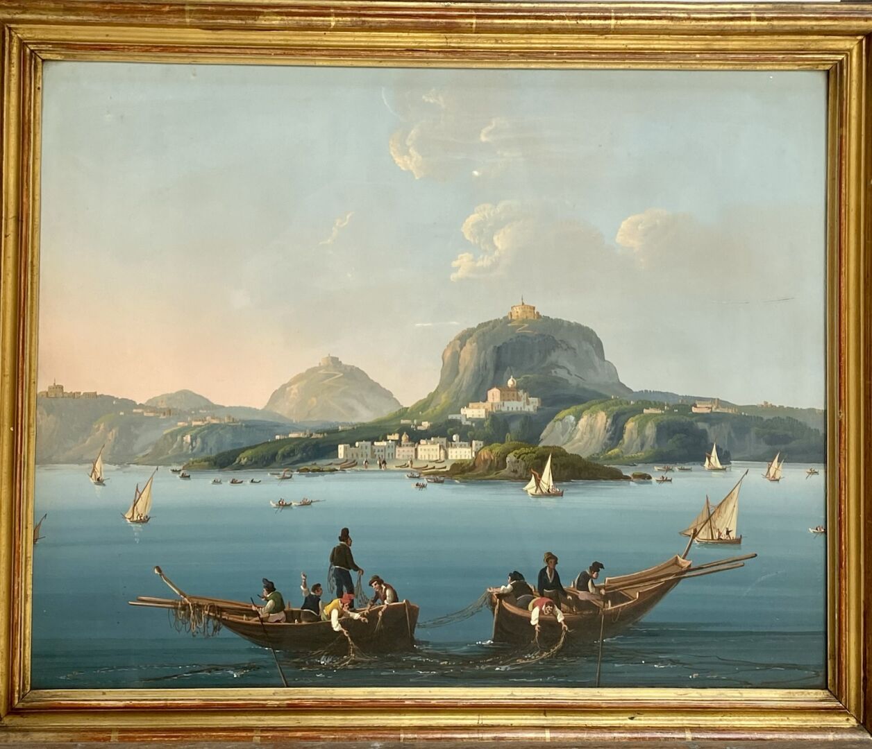 Null ECOLE NAPOLITAINE DU XXe siècle 

Scène de pêche devant Capri? 

36 x 46 cm