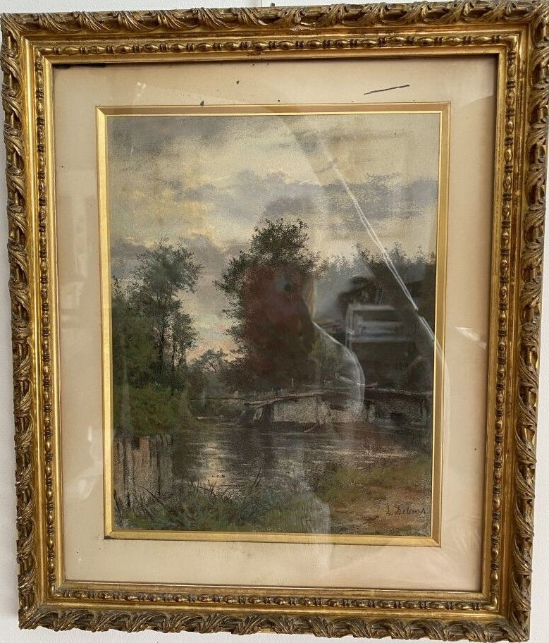 Null 路易斯-德布拉斯 (1820-1899)

桥梁、船只、森林边缘的景色

套装的三幅粉彩画，已签名。

30 x 23 cm (正在展出)