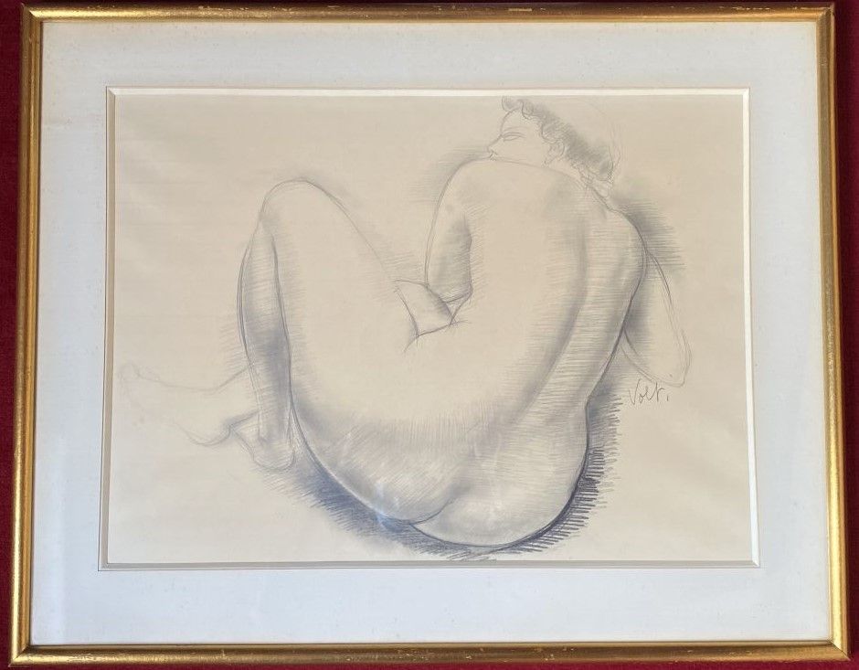 Null 安东尼奥-沃尔蒂(1915-1989)

裸体坐姿

纸上石墨铅笔，在右边的构图上签名

34,5 x 47 cm (展出中)

(发黄的纸张)