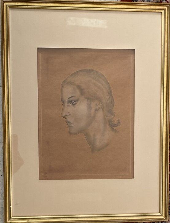 Null 藤田嗣治 (1886 - 1968)

一个女人的侧面肖像，约1927年

彩色蚀刻版画，右下方有铅笔签名，左下方有编号63/100

34 x 25&hellip;