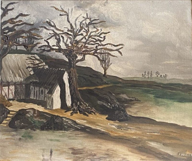 Null F.海利尔

冬季景观中的房屋景观

布面油画，右下角有签名

55 x 46 厘米