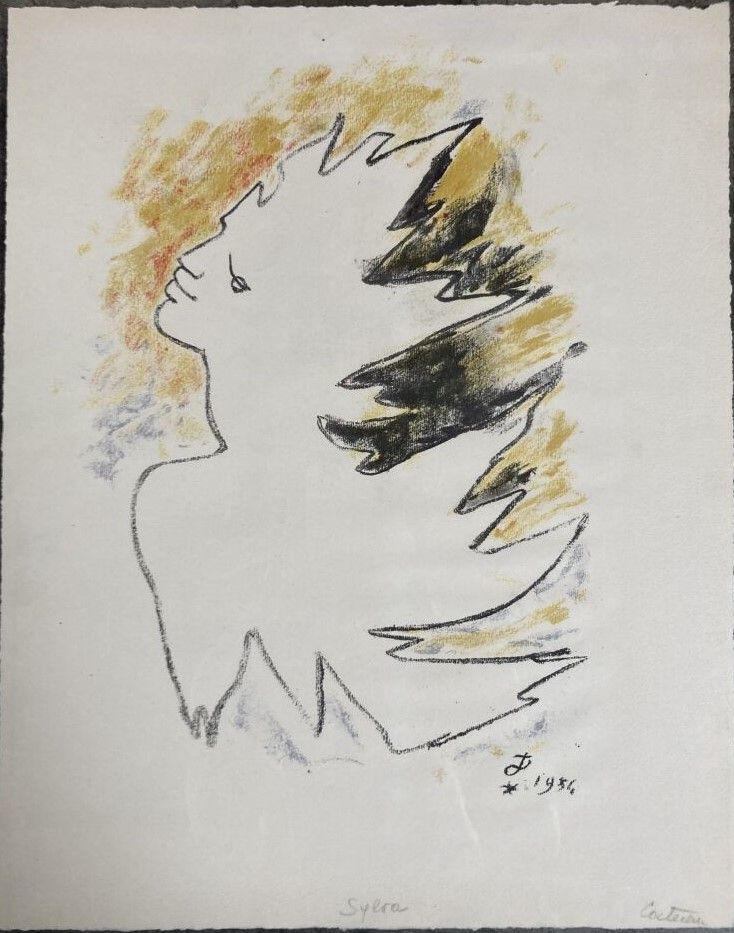 Null 让-科克托(Jean COCTEAU) (1889-1963)

在火的外衣下

石版画，右下方有铅笔签名。

41 x 32.5厘米