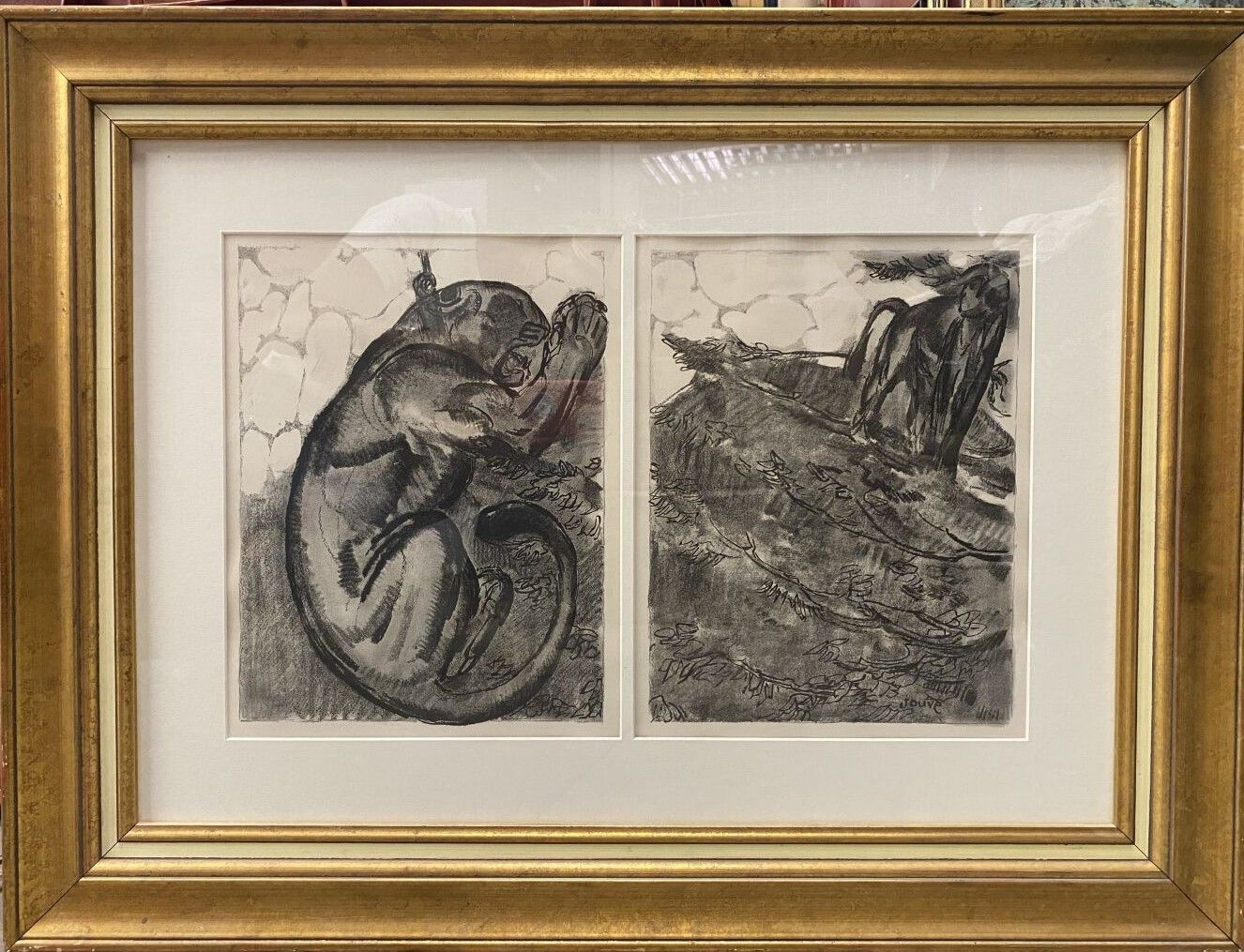 Null 在Paul JOUVE（1878-1973）之后

黑豹和猴子

带框石版画，旨在说明 "Le livre des bêtes qu'on appel&hellip;
