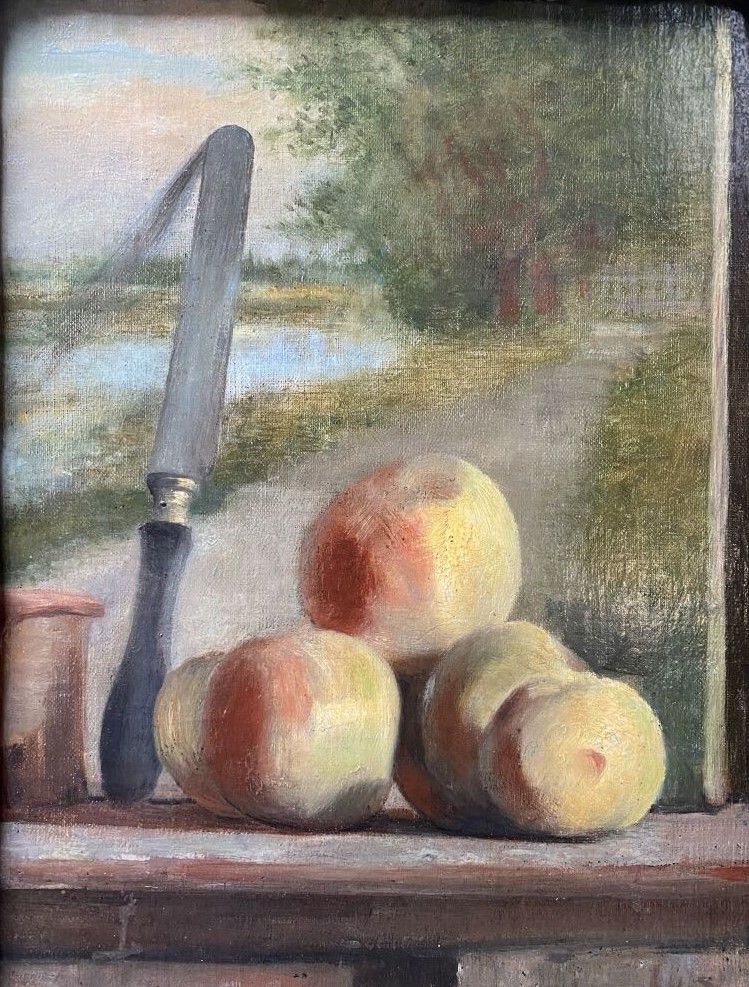 Null 19世纪末的学校

苹果和刀

布面油画，粘贴在面板上。 

33,5 x 25,5 cm
