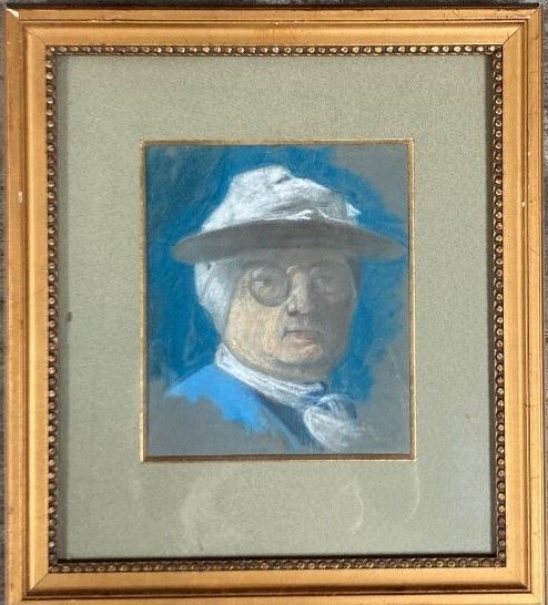 Null 19世纪的法国学校

夏尔丹的肖像，在他的《带灯罩和眼镜的自画像》之后。

蓝色纸上的粉笔画。

19 x 16 cm