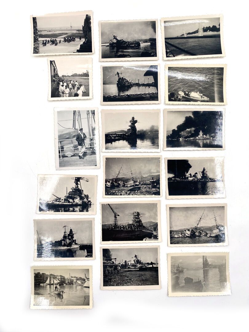 Null Set of black and white photographs representing views of warships and a pho&hellip;