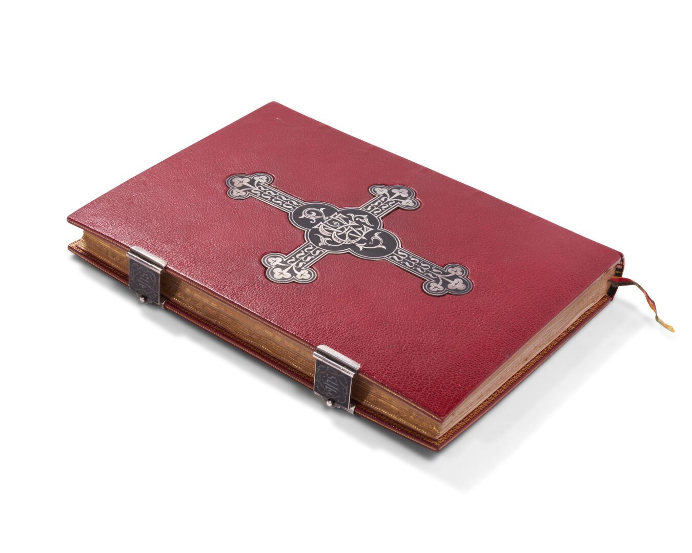 Null 宗教书籍。照明的手稿。工作时间。巴黎，1846-1861。大8开本，血红色摩洛哥，板上有一个黑色的大银色十字架，第一个是IHS的数字，第二个是EV的数&hellip;