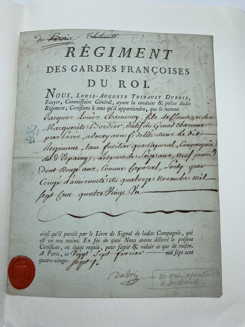 Null SOMBREUIL Charles François de Virot marquis de (1723-1794)
Piece signed (on&hellip;