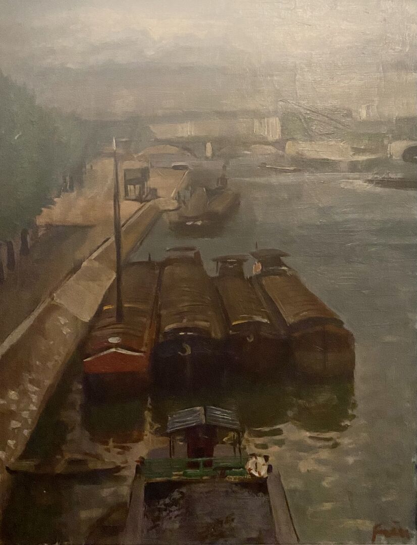 Null 现代学校

塞纳河上的驳船

布面油画，右下方有签名

67 x 52 厘米。