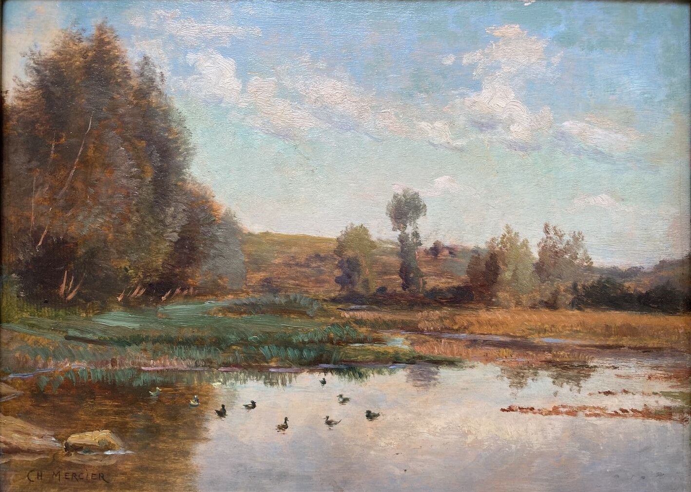 Null 让-查尔斯-梅里埃 (1832-1909)

湖泊景观

面板油画，左下角有签名。

25 x 34 厘米