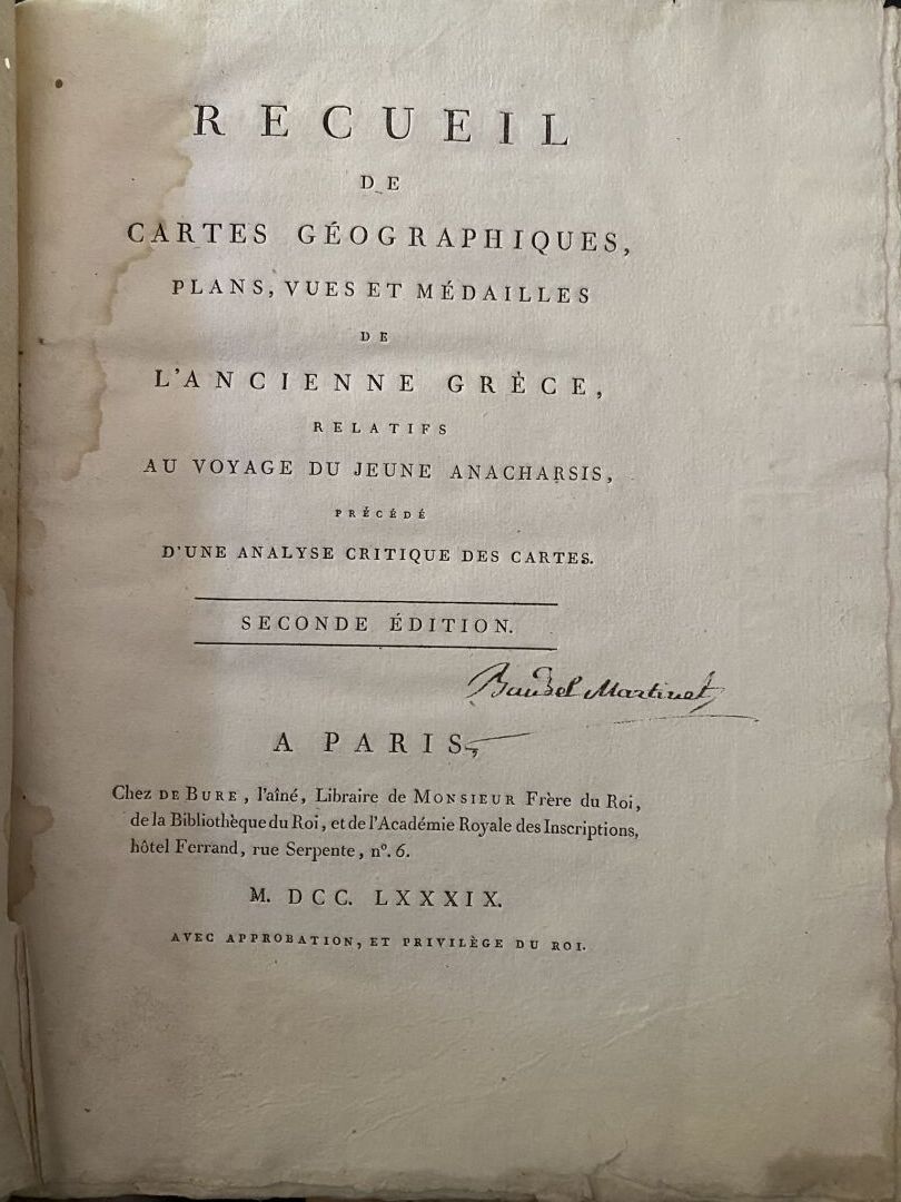 Null 收集了与年轻的阿纳卡西斯的旅程有关的古希腊的地图、计划、视图和奖章。第二版，巴黎，1789年。

(原样)