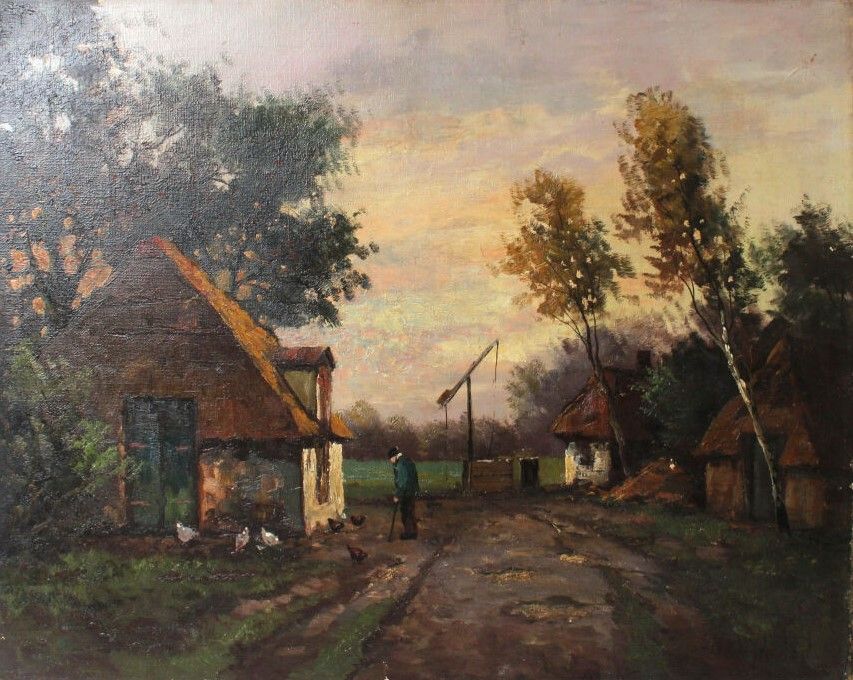 Null 亨利埃特-胡布雷格茨(Henriëtte HUBREGTSE) (1879-1959)

茅草屋的景色

布面油画，右下角有签名



附上一幅表现马&hellip;