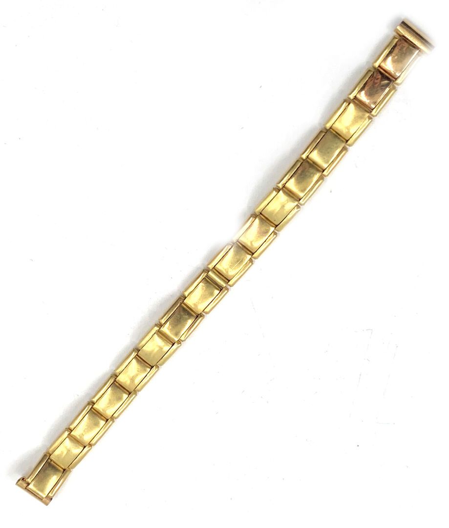 Null Uhrarmband aus 750er Gelbgold mit dehnbaren Gliedern.
(Abnutzungen).
Länge:&hellip;