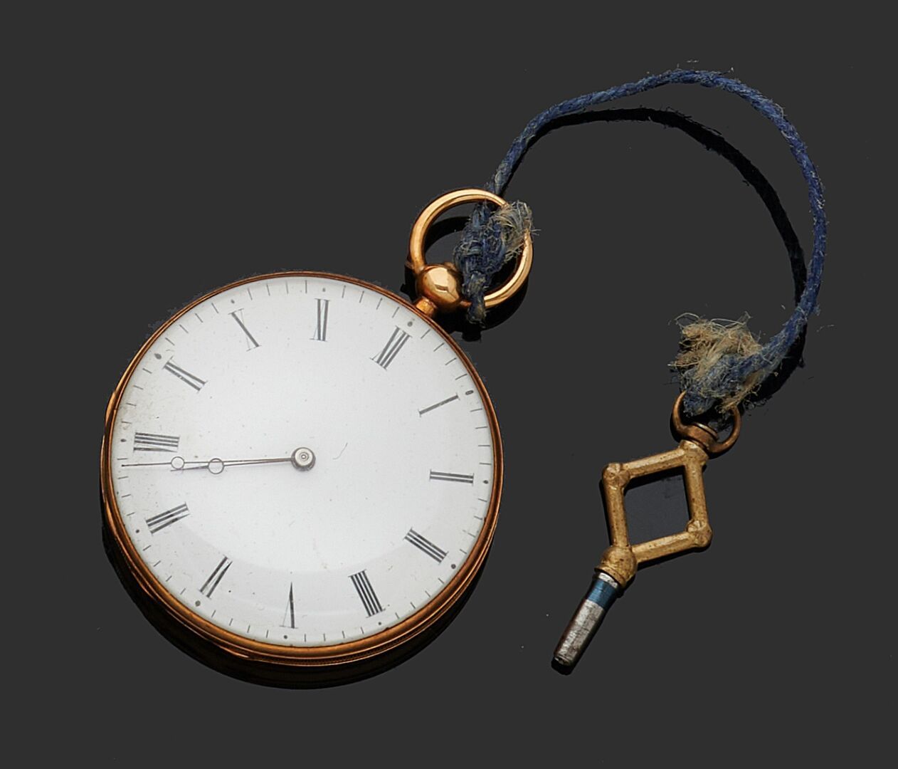 Null POCKET WATCH in yellow gold 750 thousandths, the bottom guilloche, white en&hellip;