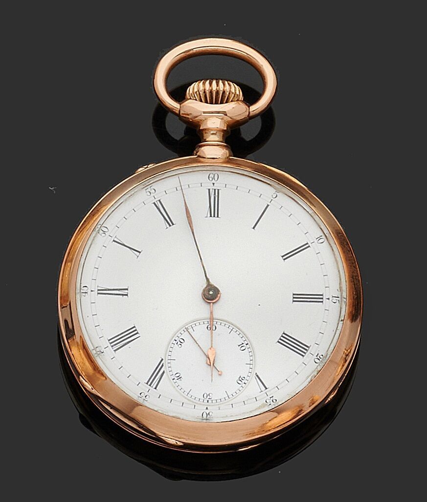 Null POCKET WATCH in yellow gold 750 thousandths, the plain bottom, white enamel&hellip;
