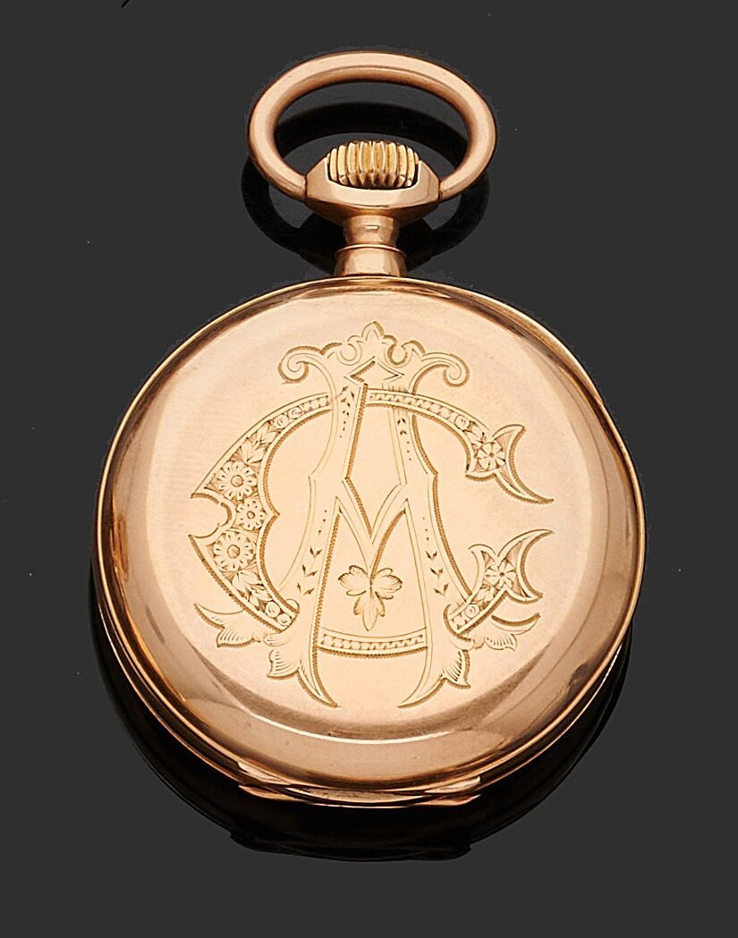 Null POCKET WATCH in yellow gold 750 thousandths, the monogrammed bottom, white &hellip;