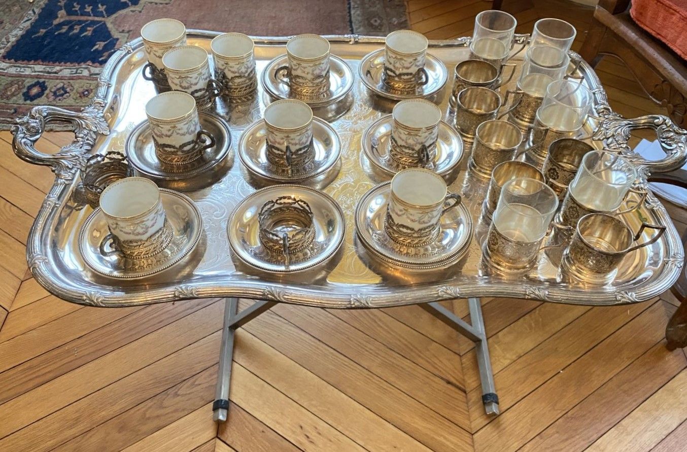 Null Lot of twelve silver tea-cup mounts 925 thousandths with openwork decoratio&hellip;