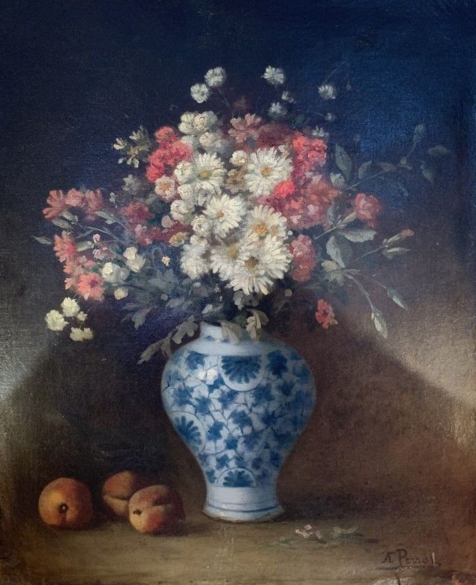 Null 19世纪的学校
静物与代尔夫特花瓶
布面油画，右下角有签名
60 x 50厘米