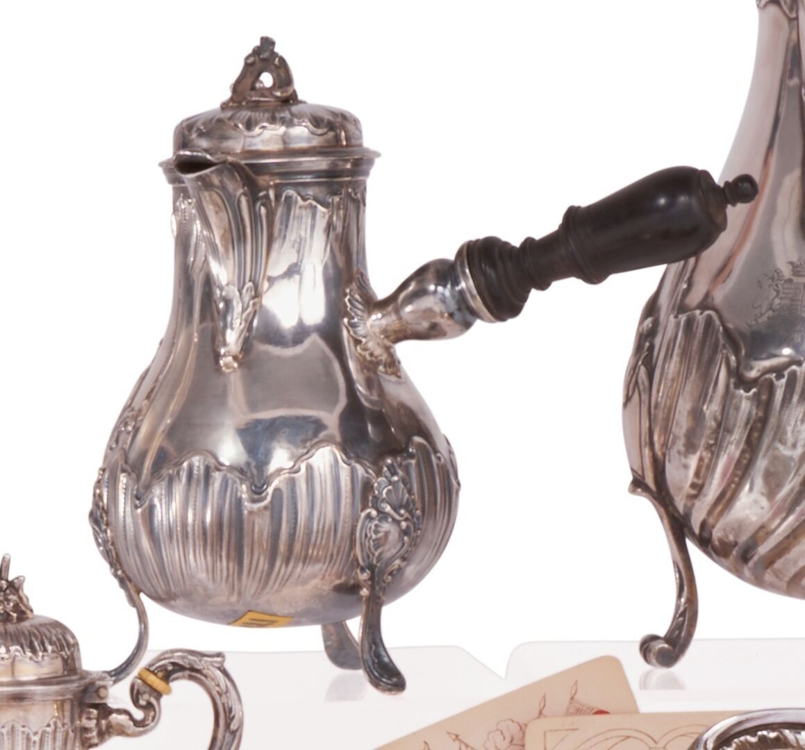 Null Tripod silver coffee pot 950 thousandths with decoration of a cartouche and&hellip;