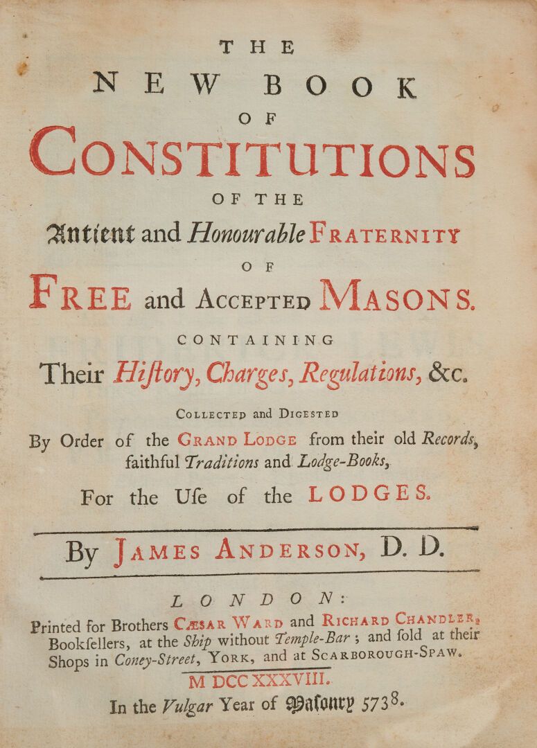 Null ANDERSON (James). The New book of Constitutions of the antient and honourab&hellip;