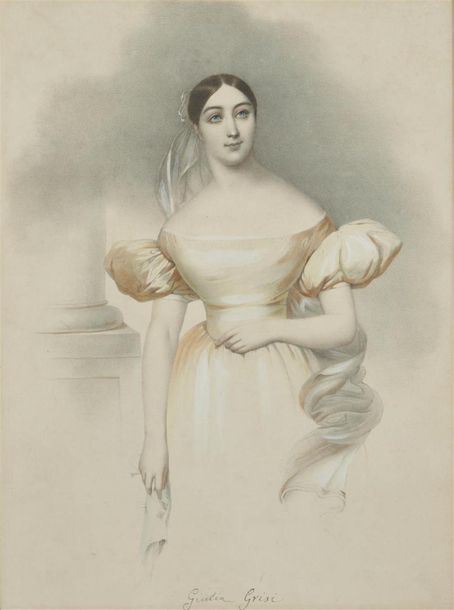 Null Ecole ITALIENNE vers 1840
Portrait de la cantatrice Giulia Grisi 
Plume et &hellip;