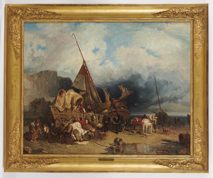 Null Eugène LE POITTEVIN (1806-1870) 
Commerce à marrée basse
Huile sur toile mo&hellip;