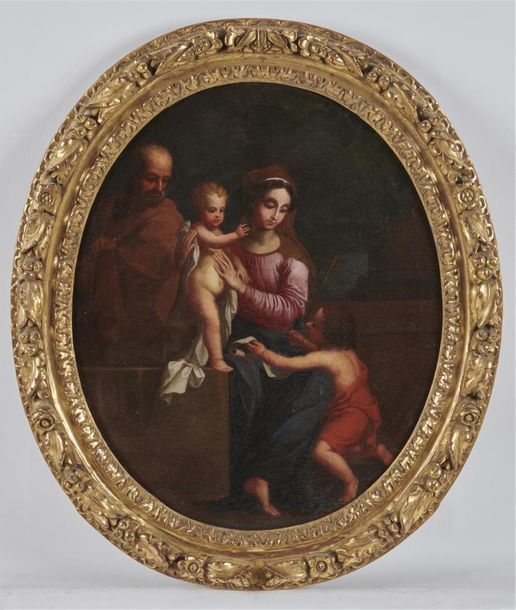 Null ECOLE ITALIENNE du XVIIIe siècle
La Sainte Famille 
Huile sur toile ovale 
&hellip;