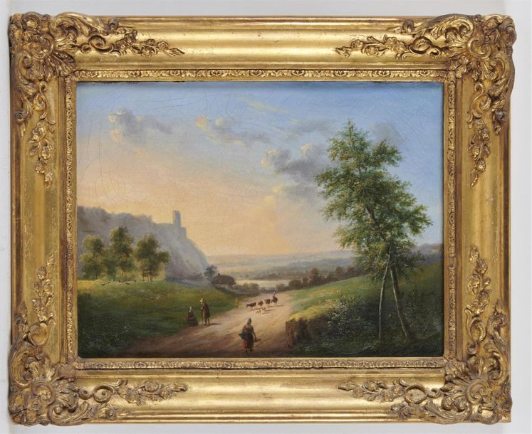 Null Louis-Claude MALLEBRANCHE (1790-1838) 
Paysage de campagne animé avec ânes &hellip;