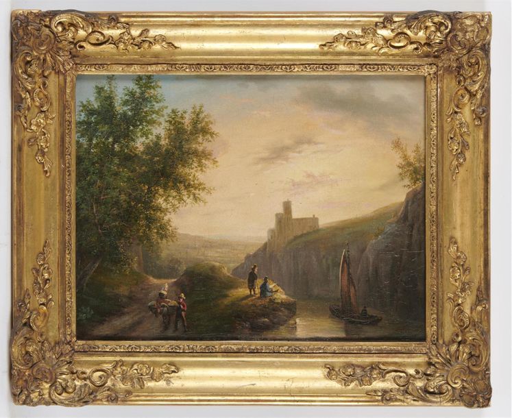 Null Louis-Claude MALLEBRANCHE (1790-1838) 
Paysage animé d'un voilier
Huile sur&hellip;