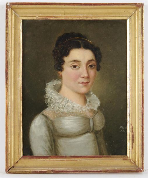Null ECOLE FRANCAISE du XIXe siècle 
Portrait de femme à la colerette 
Huile sur&hellip;