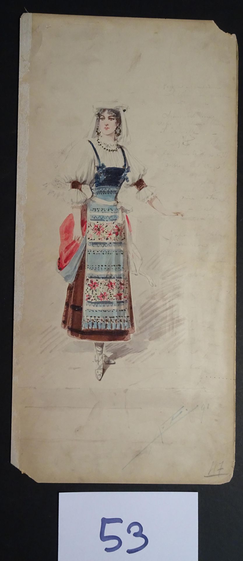 EDEL EDEL ALFREDO ( 1859-1912)

" Femme à la robe fleuri ". Gouache, aquarelle e&hellip;