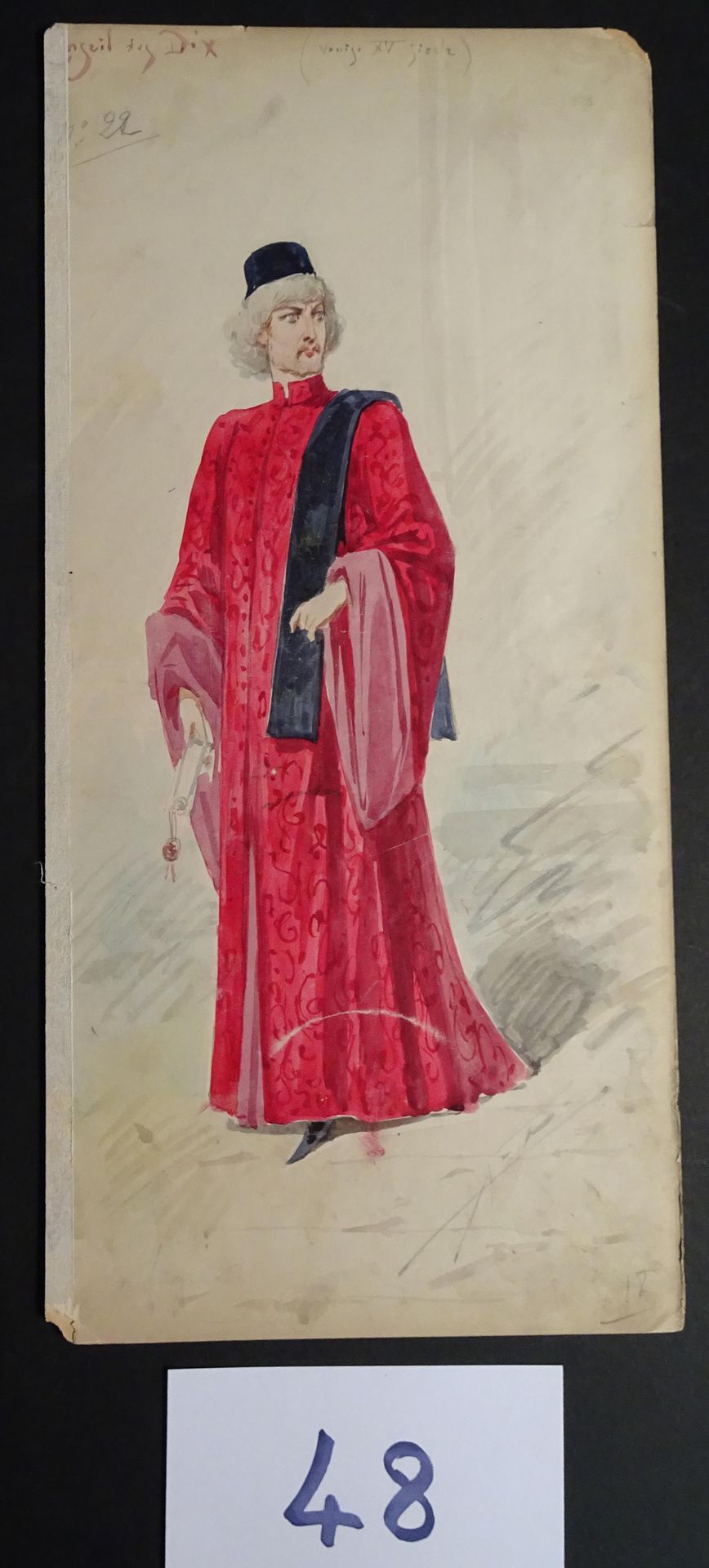 EDEL 埃德尔-阿尔弗雷多(1859-1912)

"威尼斯的十人理事会"。水粉，水彩和墨水，有签名，约1890年，43 x 20厘米。