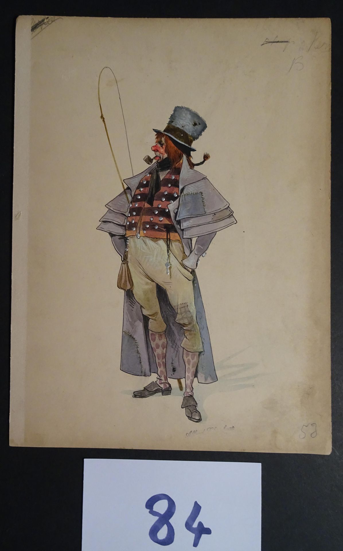 CHOUBRAC 丘巴克-阿尔弗雷德（1853-1902）。

"Les cochets" 约1900年。 为音乐厅创作的服装。纸板上的3幅水粉画和中国水墨画，&hellip;
