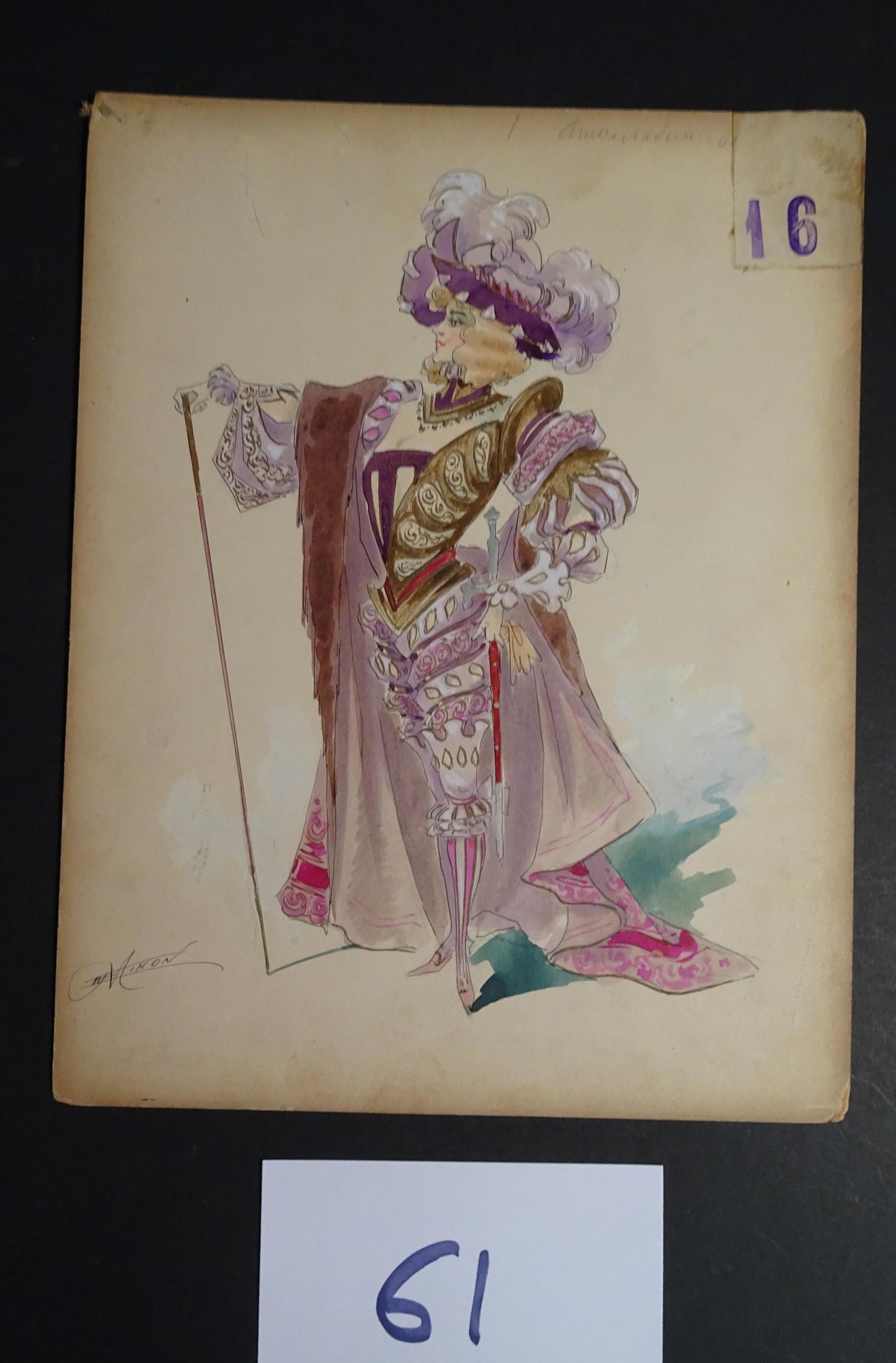 MINON 铭恩公司

"大使"，约1880年。为一本杂志制作的服装模型。水彩水粉，印度墨水，已签名。32 x 25厘米。