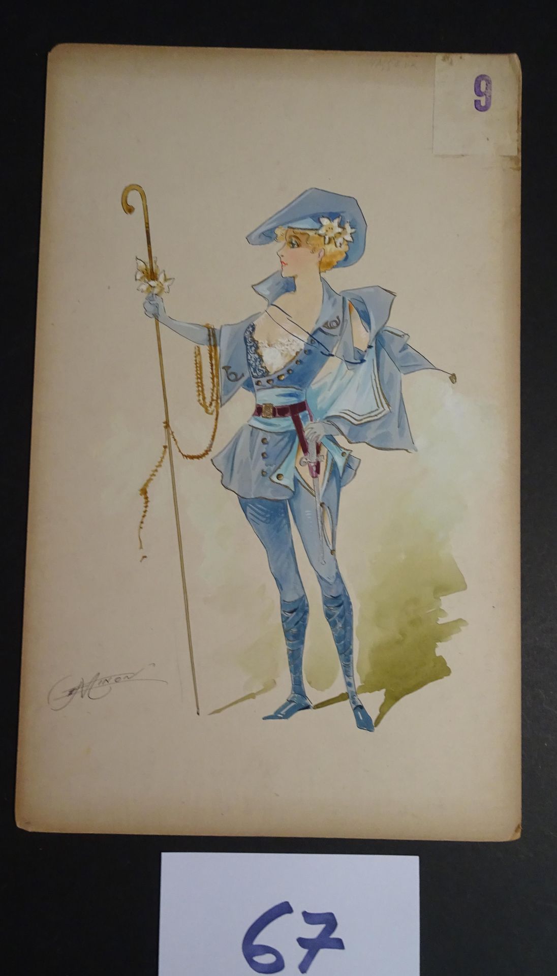 MINON 铭恩公司

"猎人"，约1880年。为一本杂志制作的服装模型。水彩水粉，印度墨水，已签名。40 x 25厘米。