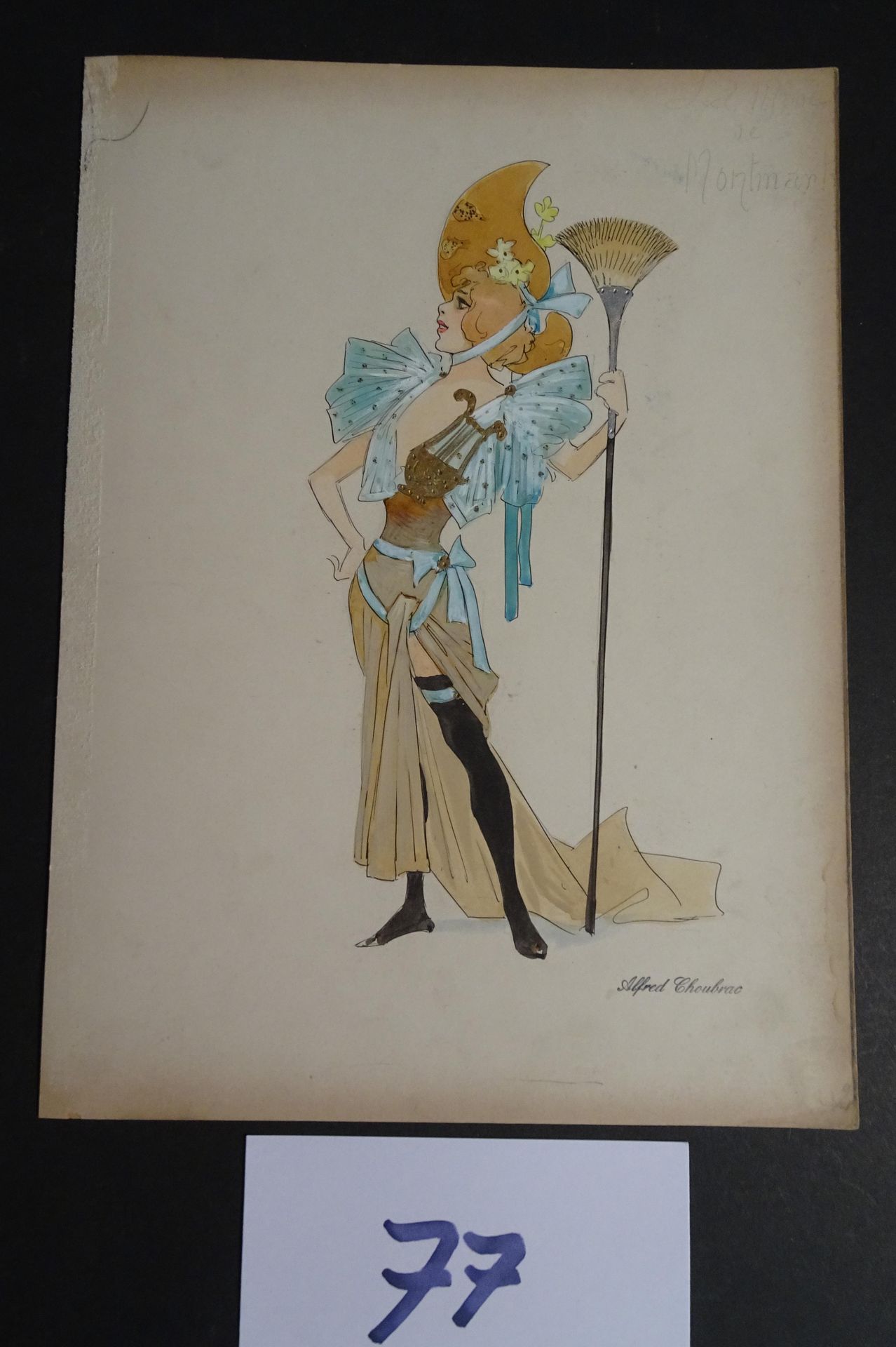 CHOUBRAC 丘巴克-阿尔弗雷德（1853-1902）。

"蒙马特的缪斯"，约1900年。 为音乐厅创作的服装。纸板上的水粉和印度墨水，已签名。31 x &hellip;