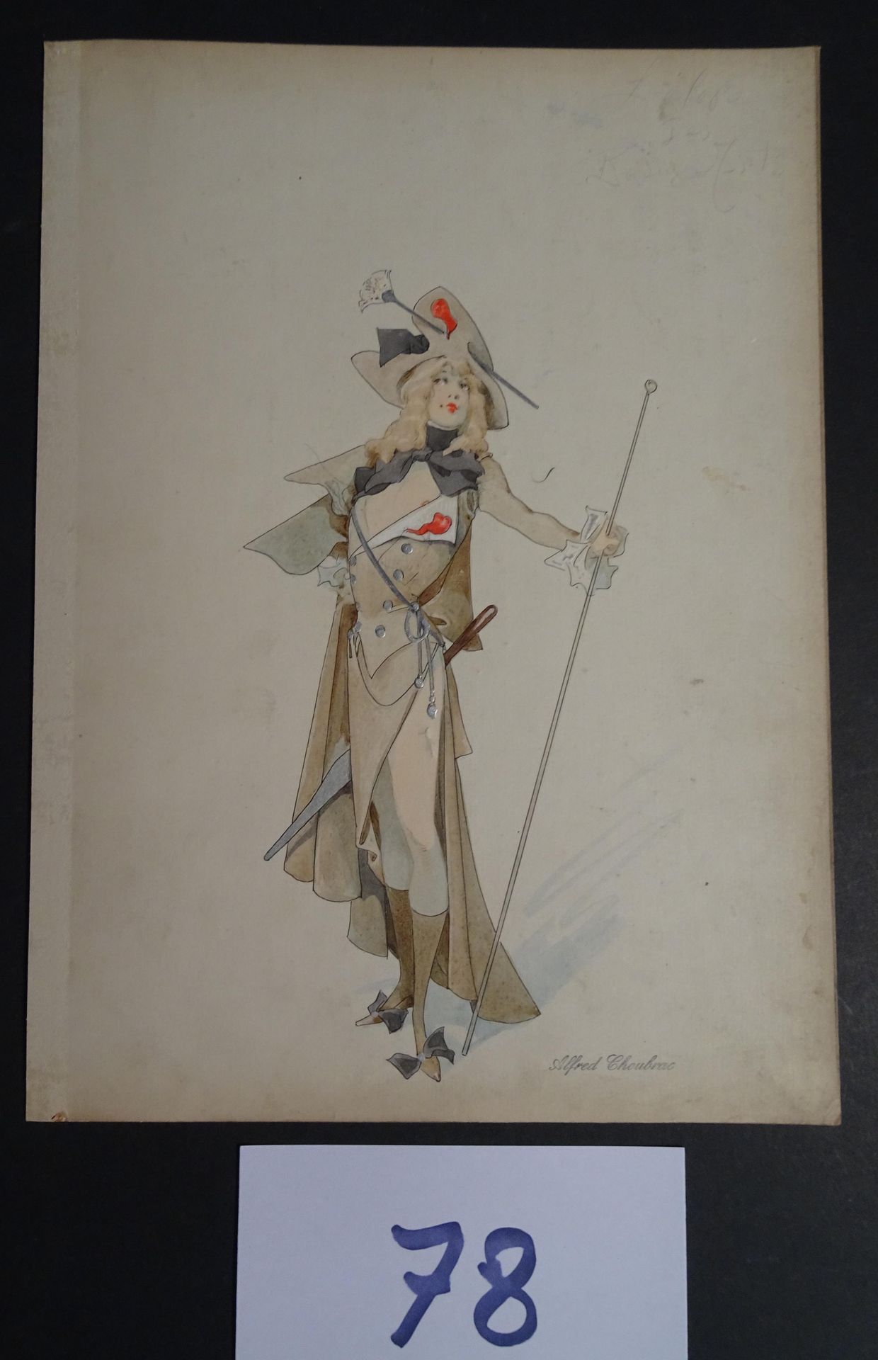 CHOUBRAC 丘巴克-阿尔弗雷德（1853-1902）。

"美术学院的学生"，约1900年。 为音乐厅创作的服装。纸板上的水粉和印度墨水，已签名。31 x&hellip;