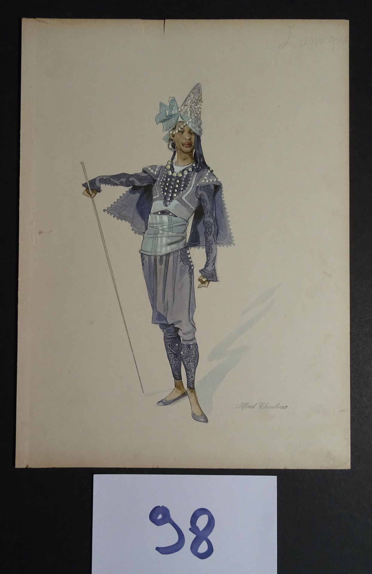 CHOUBRAC 丘巴克-阿尔弗雷德（1853-1902）。

"太监 "约1900年。为音乐厅创作的服装。水粉画，印度墨水，已签名。31 x 23 cm。