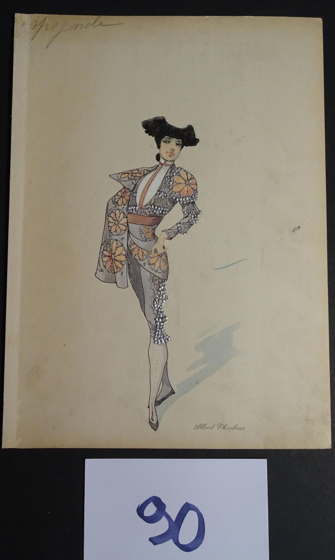 CHOUBRAC 丘巴克-阿尔弗雷德（1853-1902）。

"Toreador" 约1900年。 为音乐厅创作的服装。水粉画，印度墨水，纸板，已签名。31 &hellip;