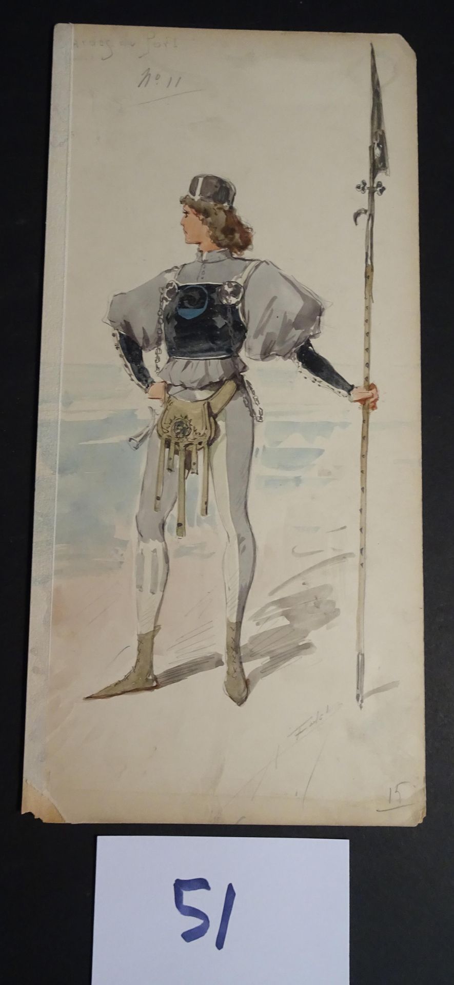 EDEL 埃德尔-阿尔弗雷多(1859-1912)

"堡垒的守卫。水粉，水彩和墨水，有签名，约1890年，43 x 20厘米。