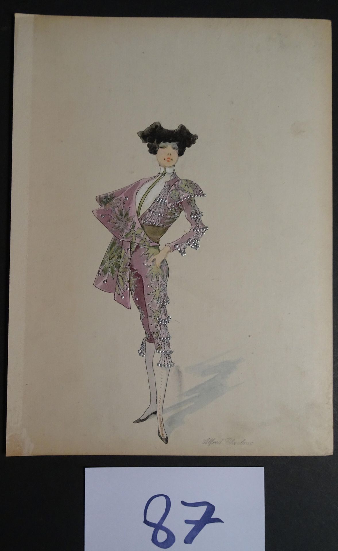 CHOUBRAC 丘巴克-阿尔弗雷德（1853-1902）。

"斗牛士" 约1900年。 为音乐厅创作的服装。水粉画，印度墨水，纸板，已签名。31 x 23 &hellip;