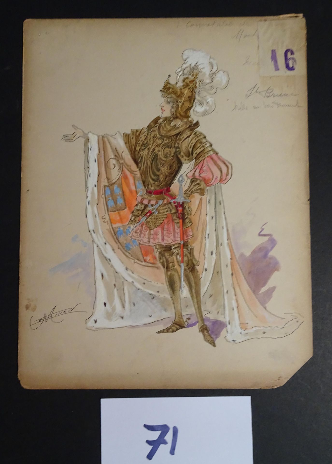 MINON 铭恩公司

"骑士 "约1880年为审查 "睡美人"。水彩水粉，印度墨水，已签名。32 x 25厘米。